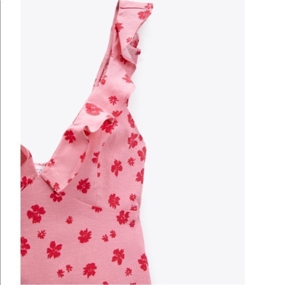 New Zara Linen Blend Print Floral Print Dress - Picture 3 of 14